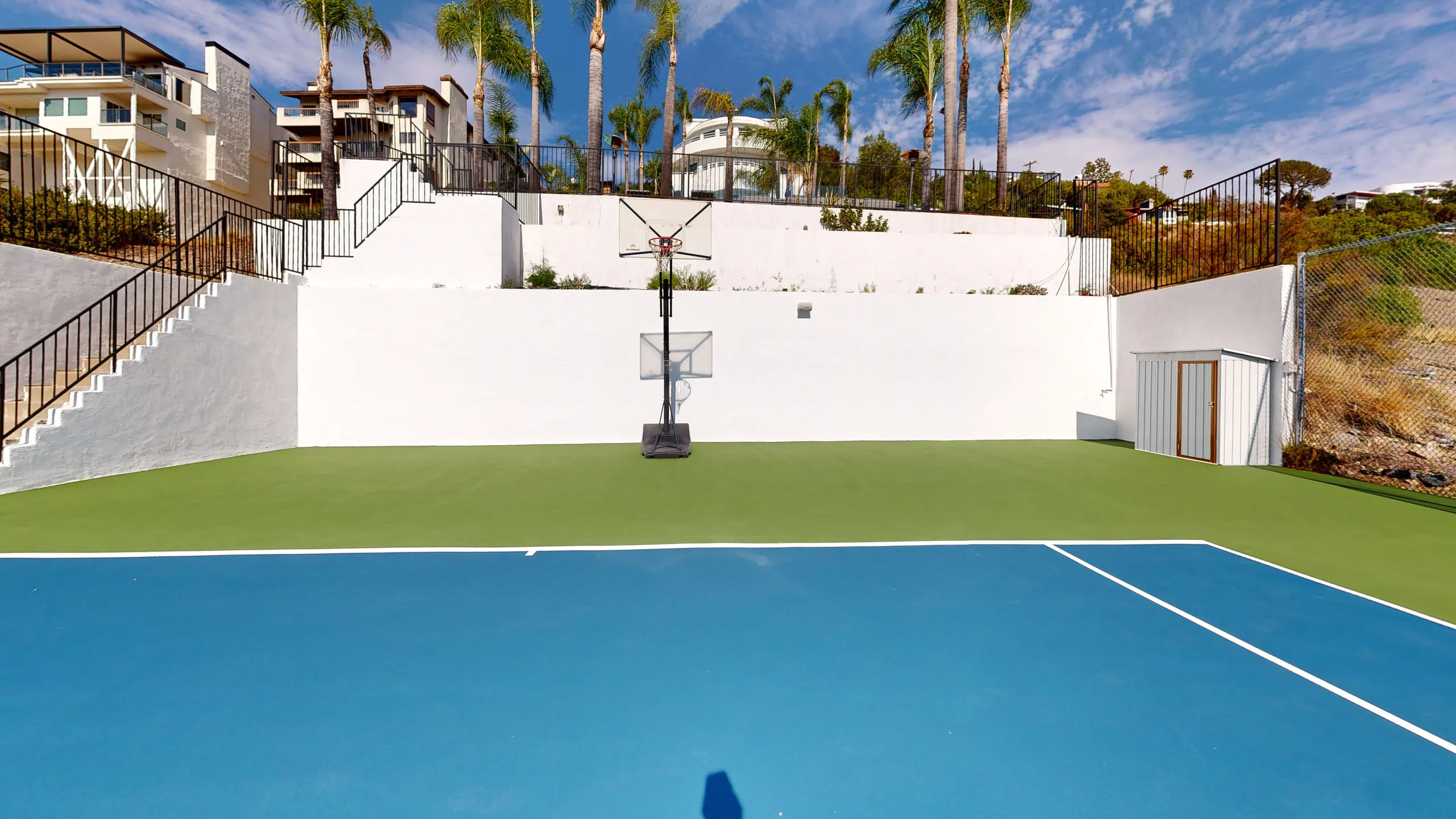 A hoop at one end of the court